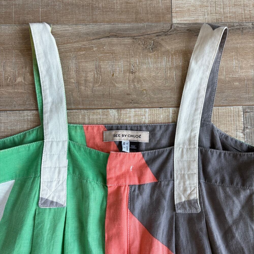 See by Chloé Linen Blend Dungaree Dress Size 2 - Picture 2 of 6